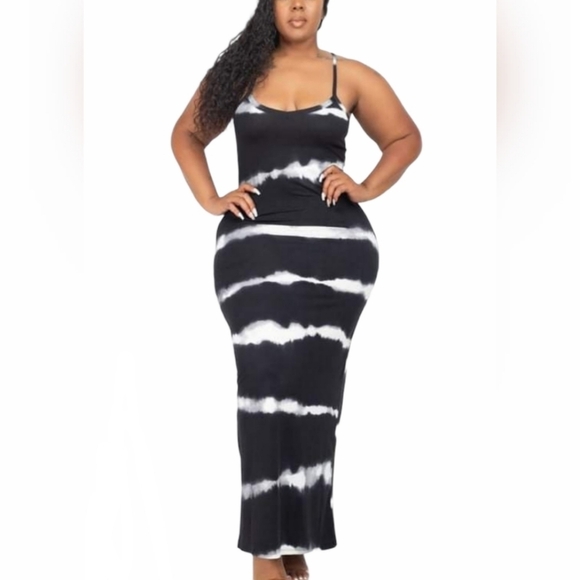 Striped Tie-Dye Printed Racerback Maxi Dress Plus Size - Picture 9 of 13